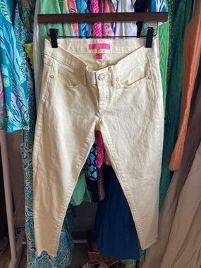 Lilly Pulitzer Yellow Skinny Jeans with frayed trim detail